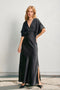 Satin Blouson Maxi Dress - Black