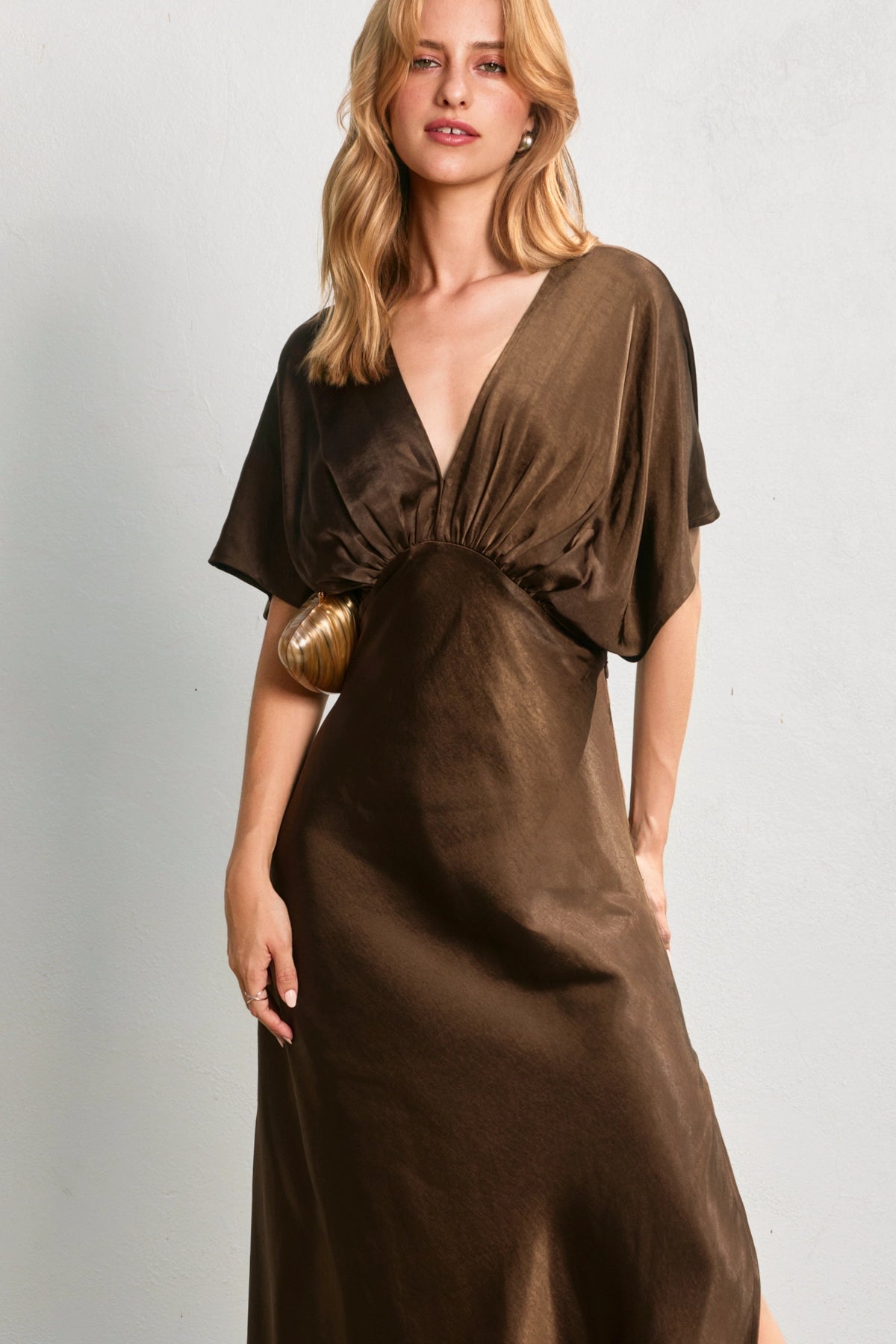 Satin Blouson Maxi Dress - Espresso
