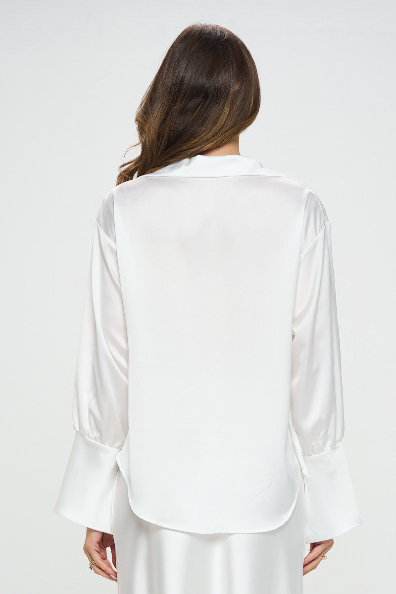 Satin Collared Cowl neck Top with Split Cuff-New Arrival-Reneecollection-Small-IVORY-Urbanheer
