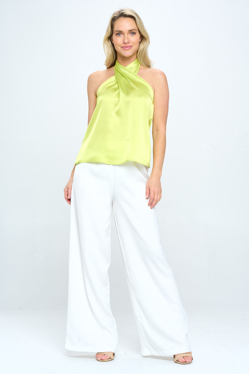 Satin Criss Cross Halter Top with Open Back-All Products-Reneecollection-Urbanheer