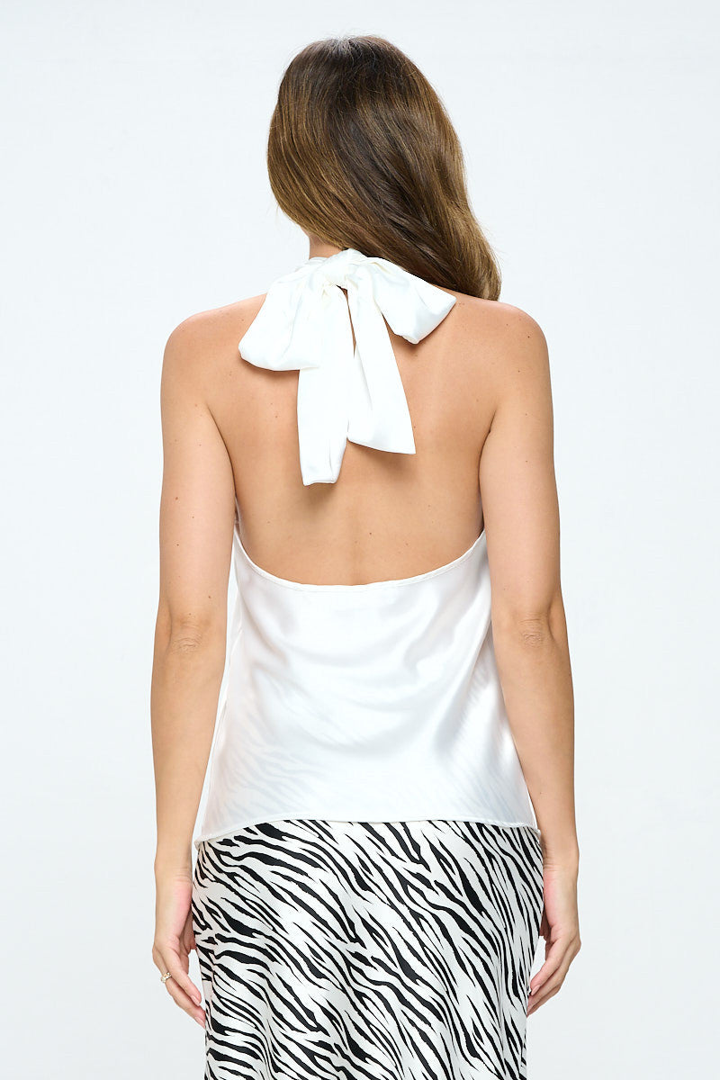 Satin Criss Cross Halter Top with Open Back-Tops-Reneecollection-Urbanheer