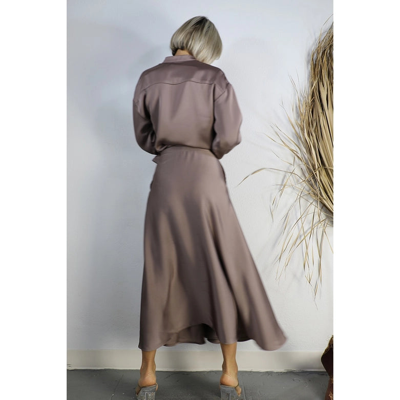 Satin Crop Top with Wrap Skirt Set-Set-Mulla-S-MAUVE BROWN-Urbanheer