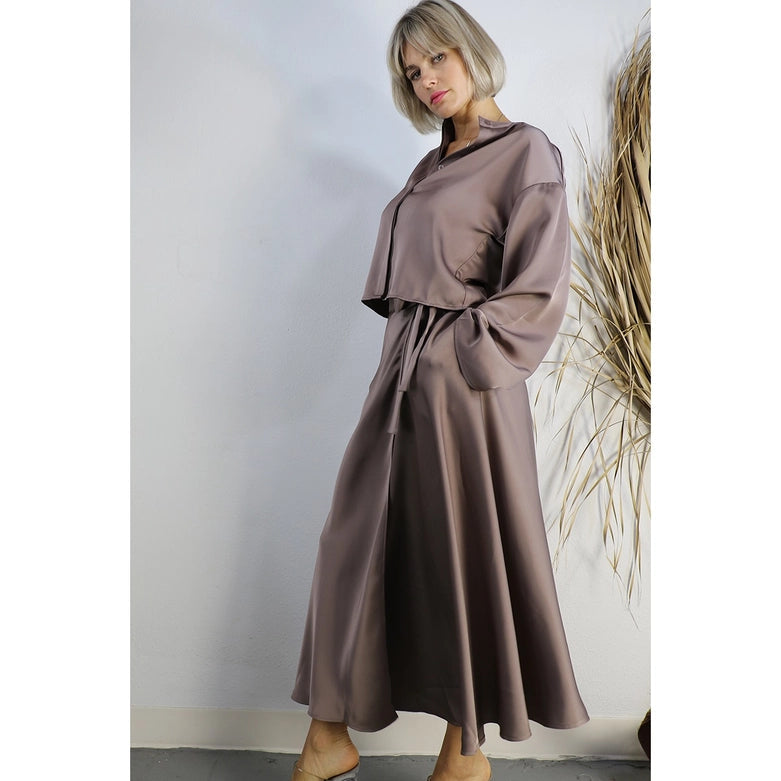 Satin Crop Top with Wrap Skirt Set-Set-Mulla-S-MAUVE BROWN-Urbanheer