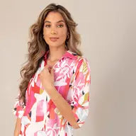 Satin Dress with Print and 3/4 Sleeves