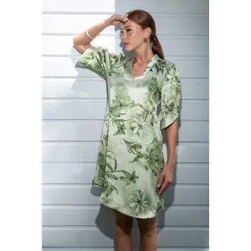 Satin Floral Dress with V-Neckline