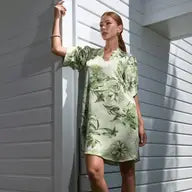 Satin Floral Dress with V-Neckline