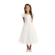 Satin Flutter Sleeve with Tulle & Flower Patch-Baby Girl Dress-Sweet Kids, Inc.-L (18mths)-off white-Urbanheer