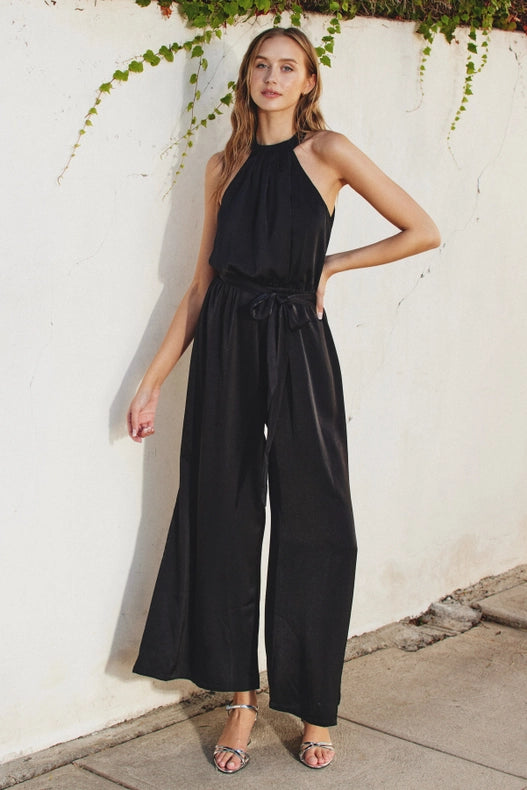 Satin Halter Neck Slit Jumpsuit-Jumpsuit-Dress Forum-S-BLACK-Urbanheer
