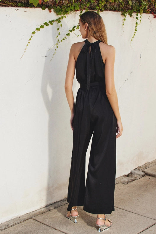 Satin Halter Neck Slit Jumpsuit-Jumpsuit-Dress Forum-S-BLACK-Urbanheer