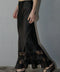 Satin Lace Trim Midi Skirt - Black