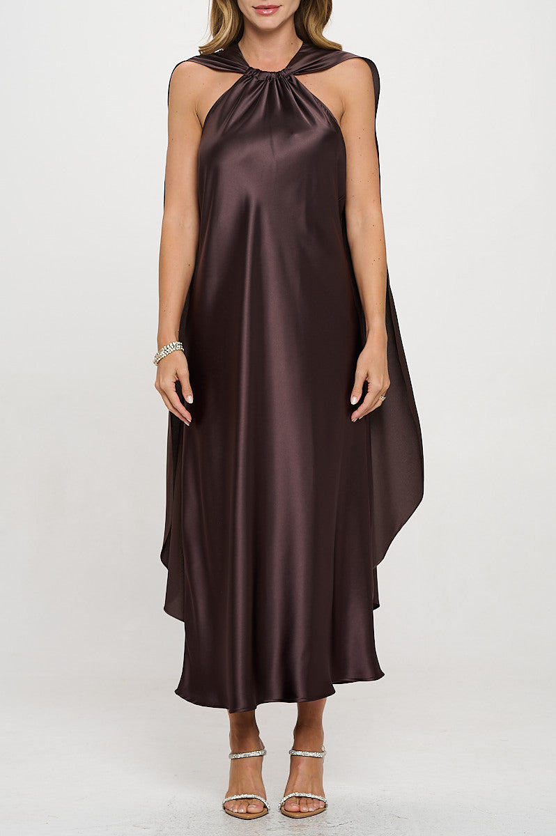 Satin Maxi Dress With Cape-1