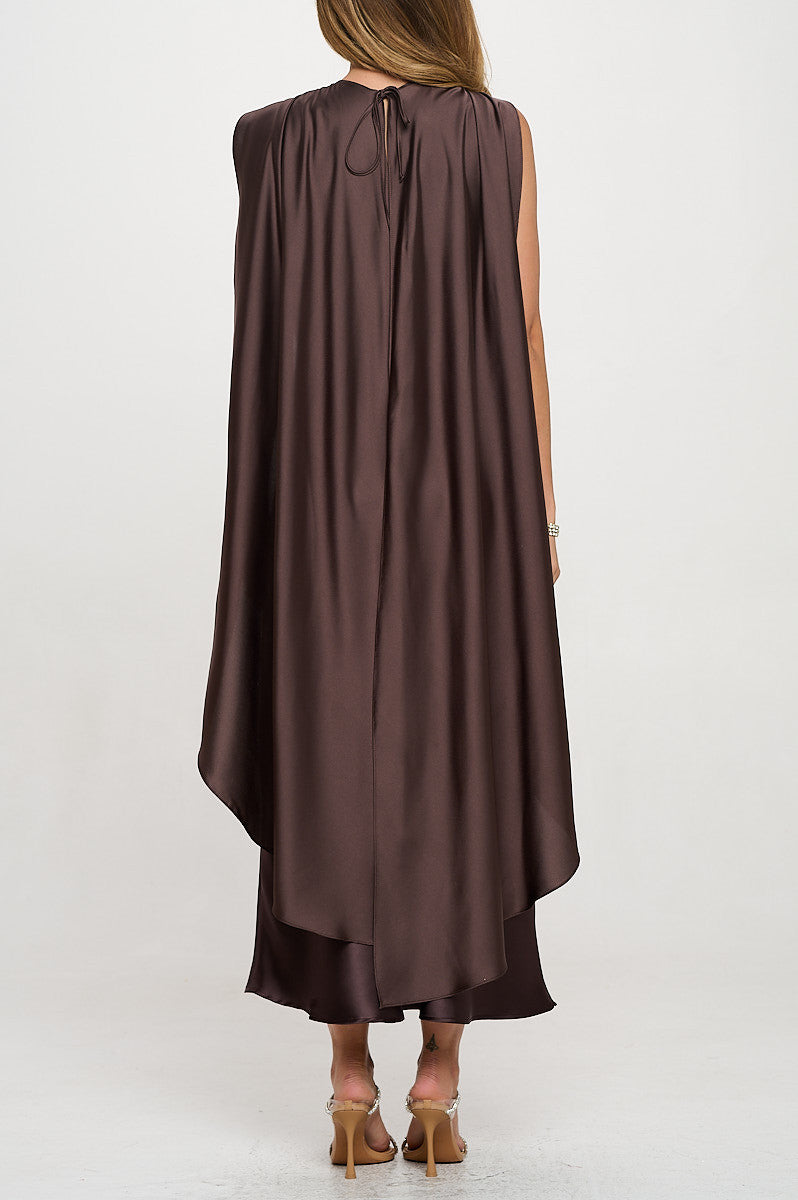 Satin Maxi Dress With Cape-3