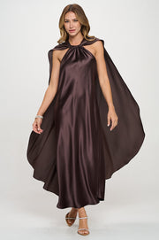 Satin Maxi Dress With Cape-0