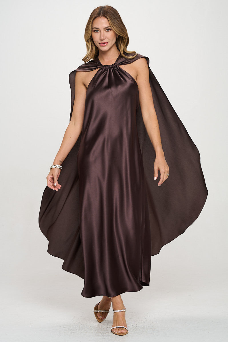 Satin Maxi Dress With Cape-0
