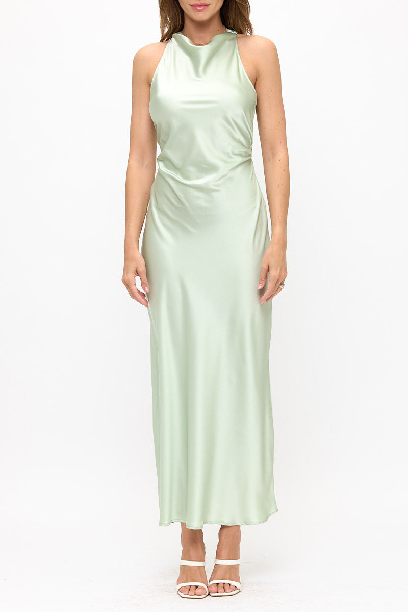 Satin Maxi Dress With Criss Cross Detail Back-Dresses-Reneecollection-Small-MINT-Urbanheer