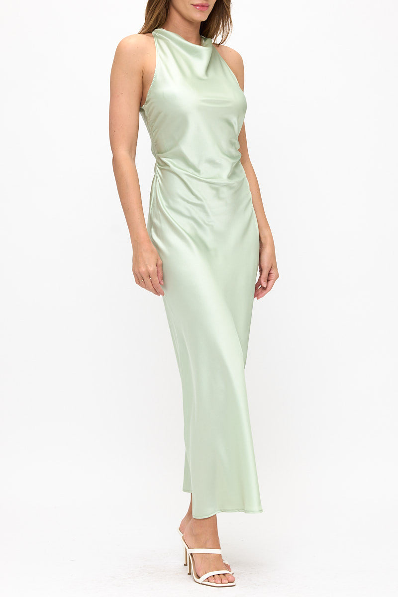 Satin Maxi Dress With Criss Cross Detail Back-Dresses-Reneecollection-Small-MINT-Urbanheer
