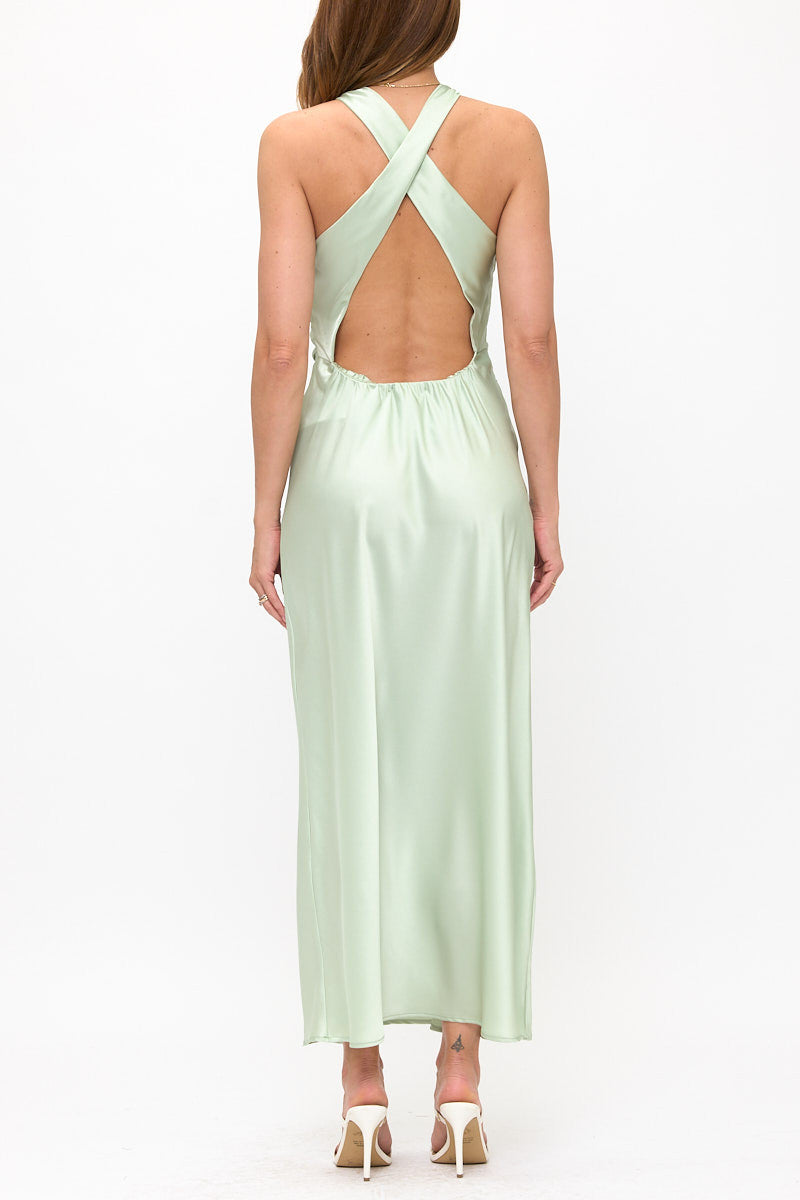 Satin Maxi Dress With Criss Cross Detail Back-Dresses-Reneecollection-Small-MINT-Urbanheer