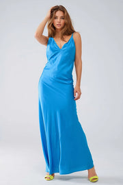 Satin Maxi Dress with Spaghetti Straps in Blue-Dress-Q2-S-Blue-Urbanheer
