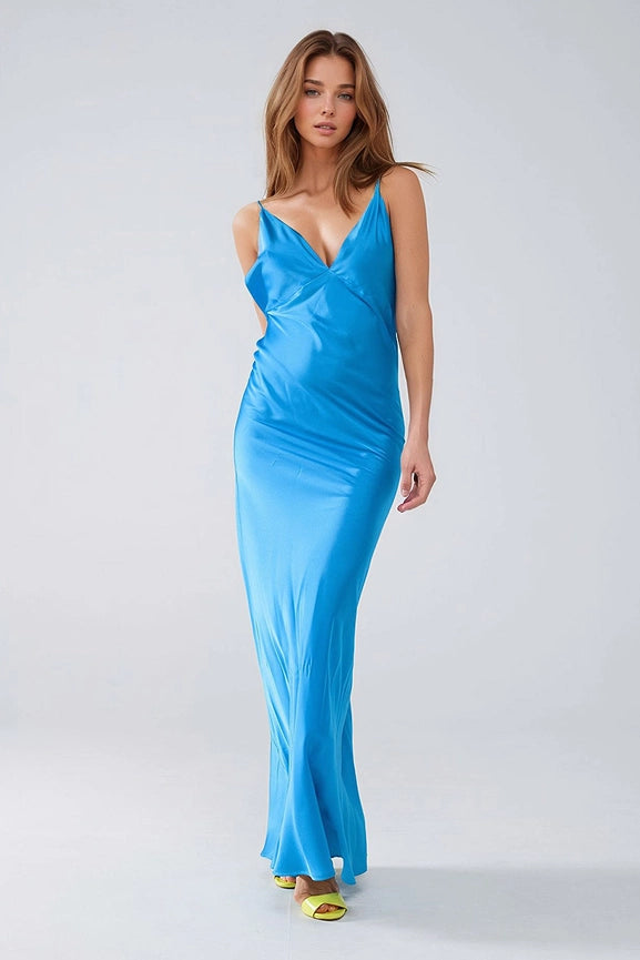 Satin Maxi Dress with Spaghetti Straps in Blue-Dress-Q2-S-Blue-Urbanheer