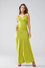 Satin Maxi Dress with Spaghetti Straps in Lime Green-Dress-Q2-S-Green-Urbanheer