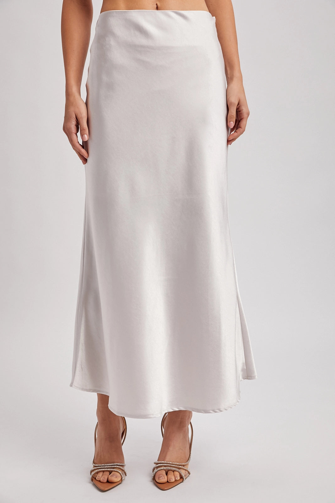 Satin Midi Skirt in Pearl
