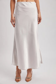 Satin Midi Skirt in Pearl