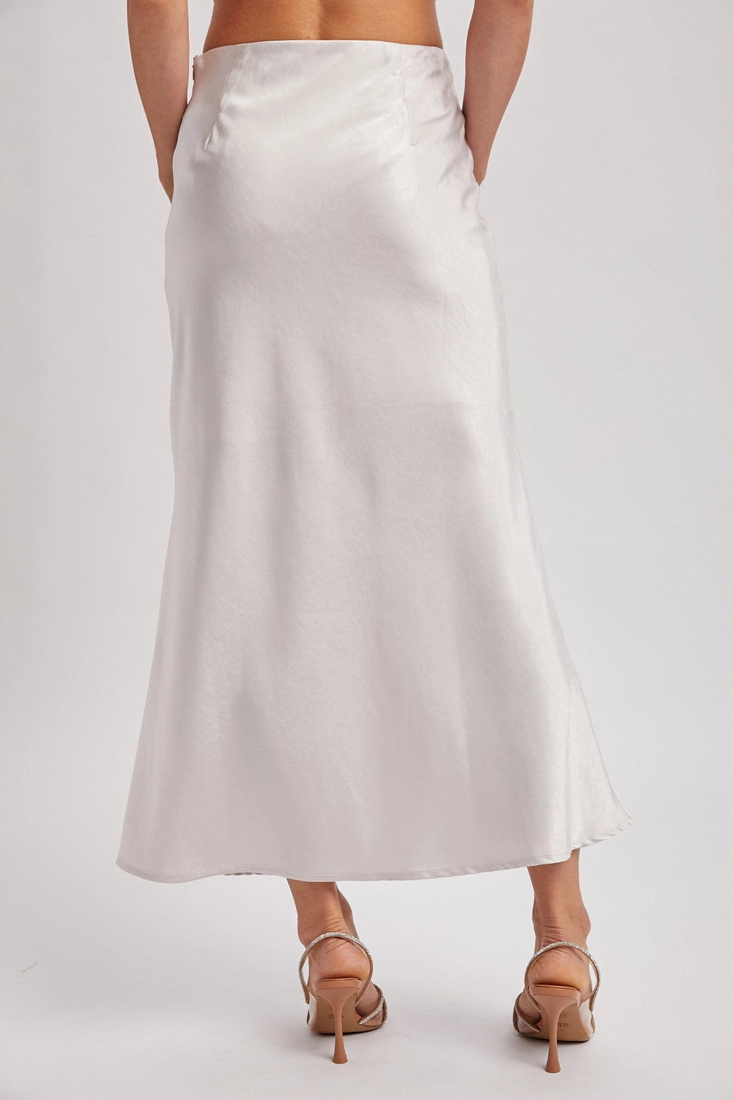 Satin Midi Skirt in Pearl