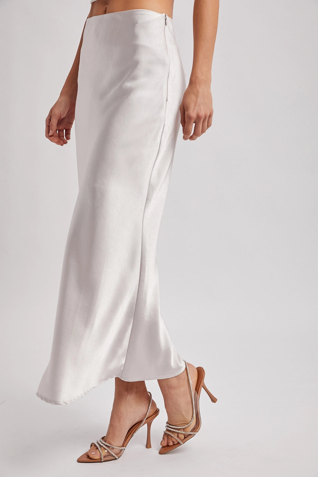 Satin Midi Skirt in Pearl