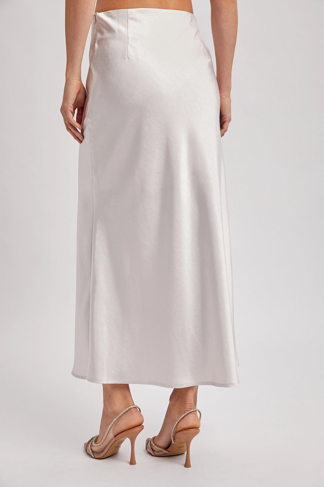 Satin Midi Skirt in Pearl