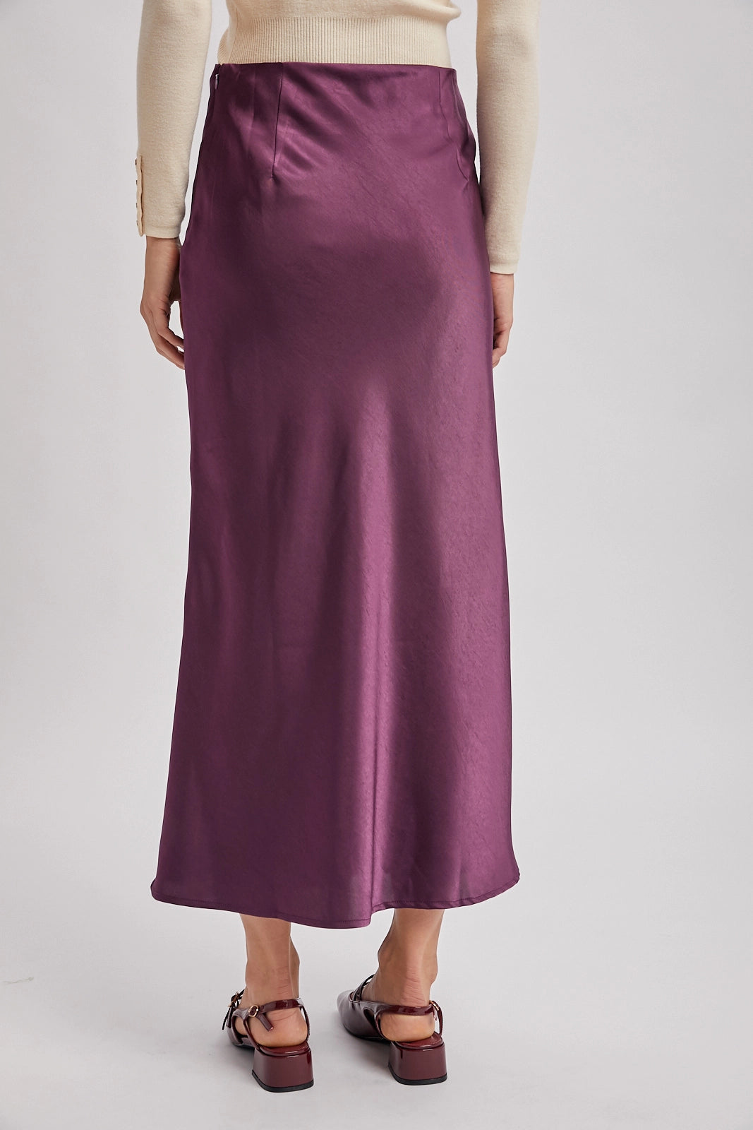 Satin Midi Skirt in Plum