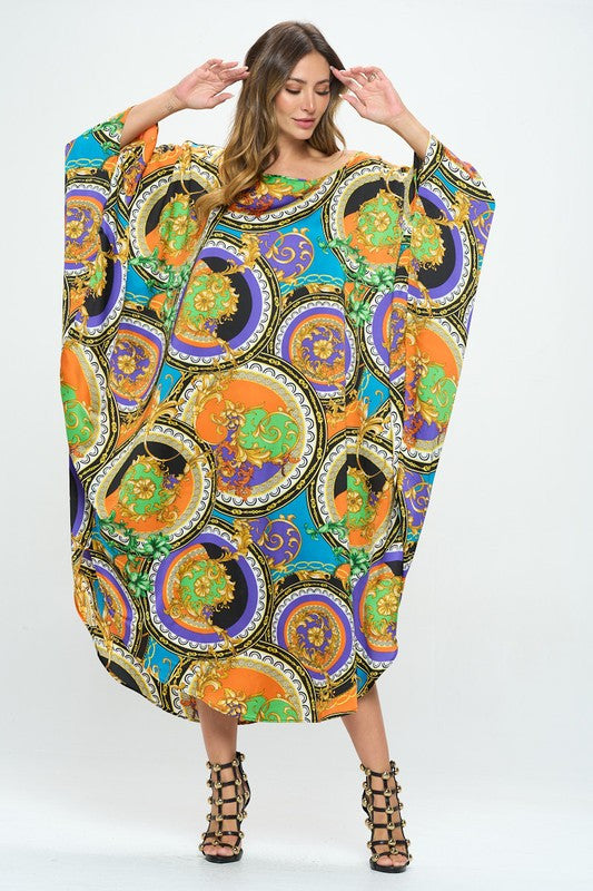 Satin Multi Oversize Midi Dress with Curved Hem-Dresses-Reneecollection-Urbanheer