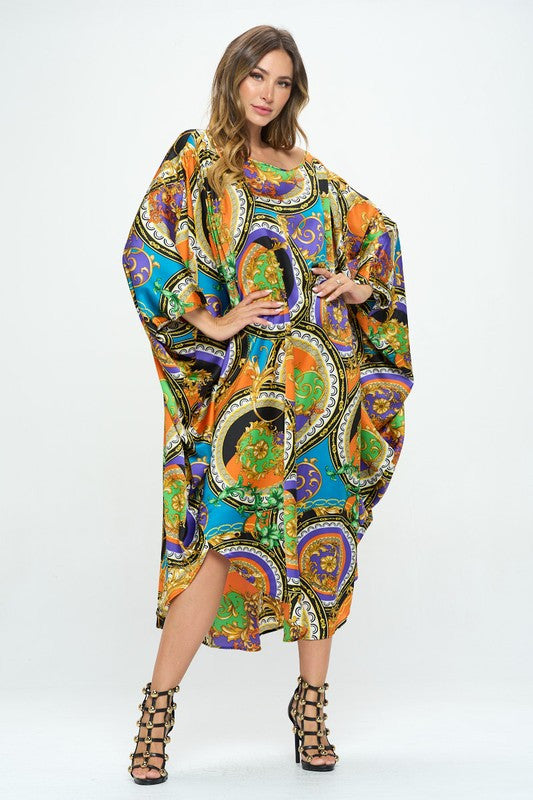 Satin Multi Oversize Midi Dress with Curved Hem-Dresses-Reneecollection-Urbanheer
