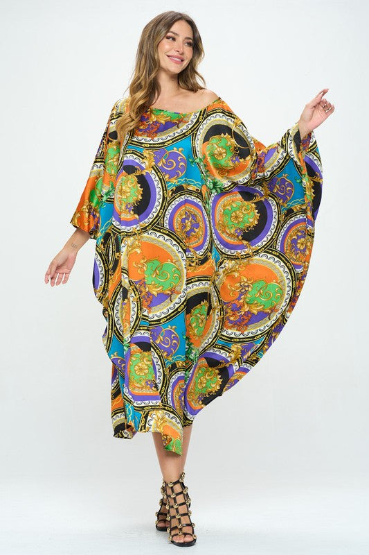 Satin Multi Oversize Midi Dress with Curved Hem-Dresses-Reneecollection-Urbanheer