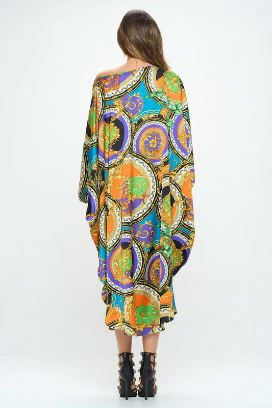 Satin Multi Oversize Midi Dress with Curved Hem-Dresses-Reneecollection-Urbanheer