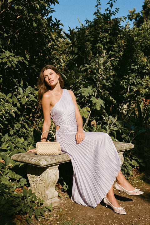 Satin One Shoulder Asymmetrical Pleated Dress