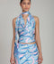 Satin Paisley Scarf Tie Halter Top with Fringe
