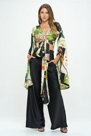 Satin Print Wrap Top with Exaggerated Sleeves-Tops-Reneecollection-Urbanheer