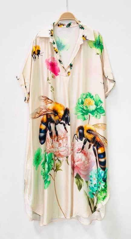 Satin Printed Polo Collar Dress-Dress-SWEET MAGIC-1-OS-Urbanheer