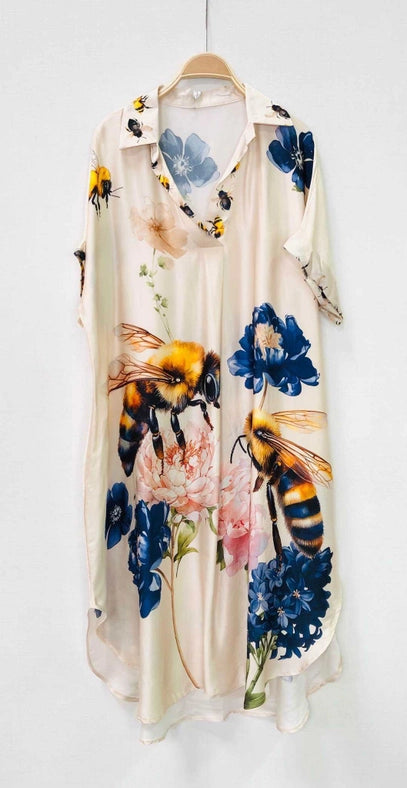 Satin Printed Polo Collar Dress-Dress-SWEET MAGIC-2-OS-Urbanheer