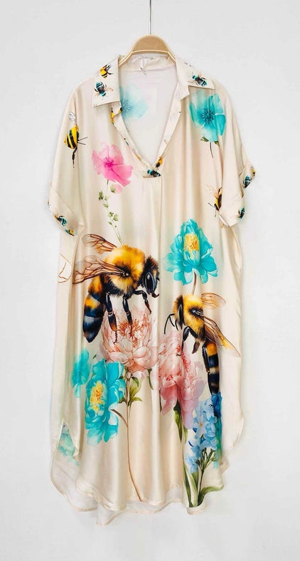 Satin Printed Polo Collar Dress-Dress-SWEET MAGIC-3-OS-Urbanheer