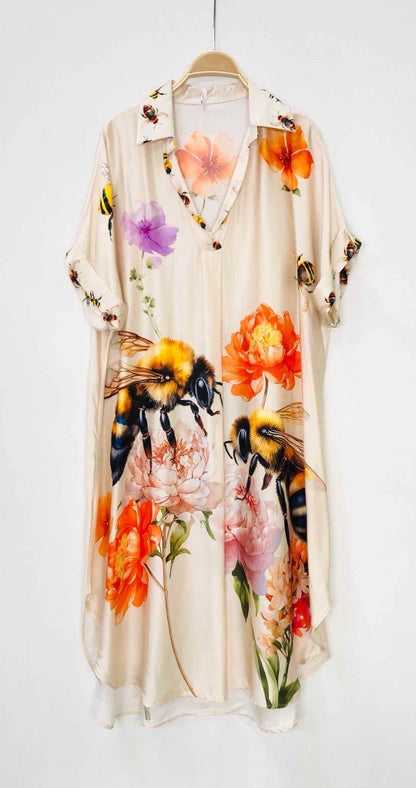 Satin Printed Polo Collar Dress-Dress-SWEET MAGIC-4-OS-Urbanheer