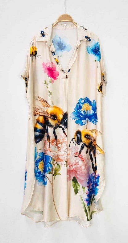 Satin Printed Polo Collar Dress-Dress-SWEET MAGIC-5-OS-Urbanheer