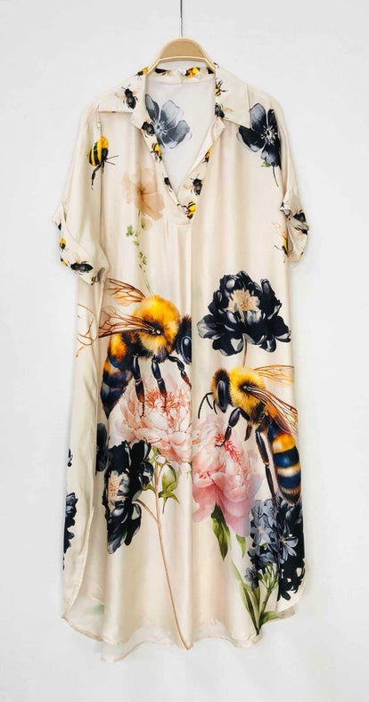 Satin Printed Polo Collar Dress-Dress-SWEET MAGIC-6-OS-Urbanheer