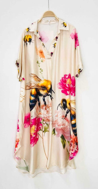 Satin Printed Polo Collar Dress-Dress-SWEET MAGIC-7-OS-Urbanheer