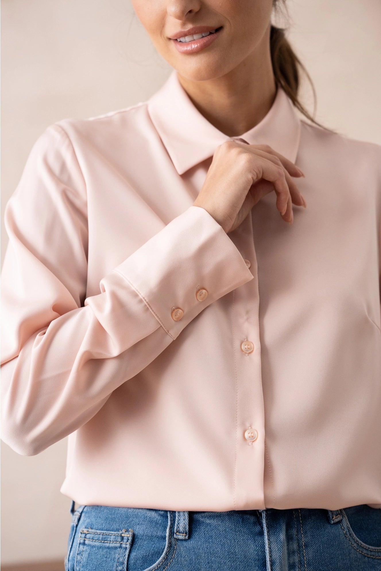 Satin Shirt with Classic Notched Collar