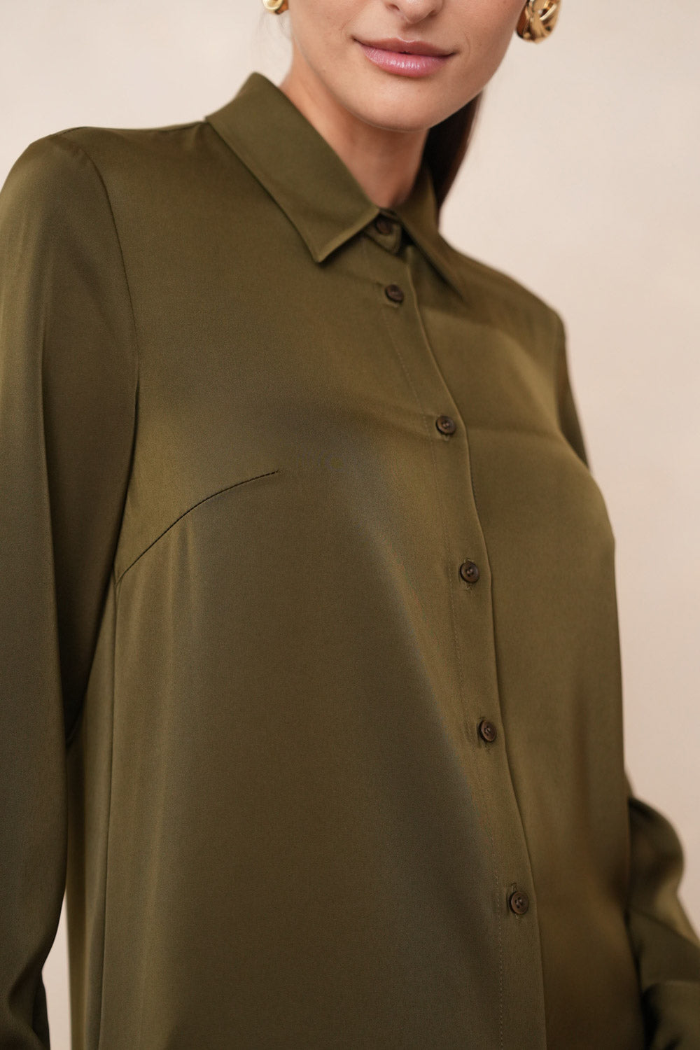Satin Shirt with Classic Notched Collar