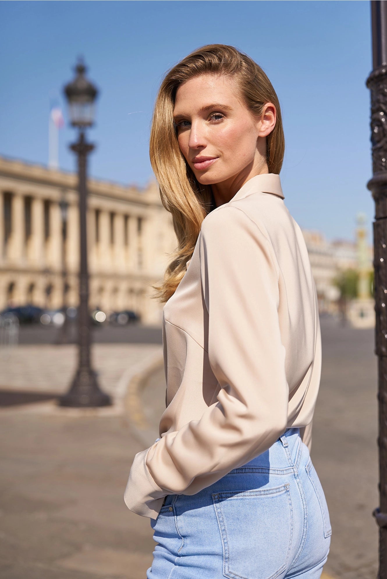 Satin Shirt with Classic Notched Collar