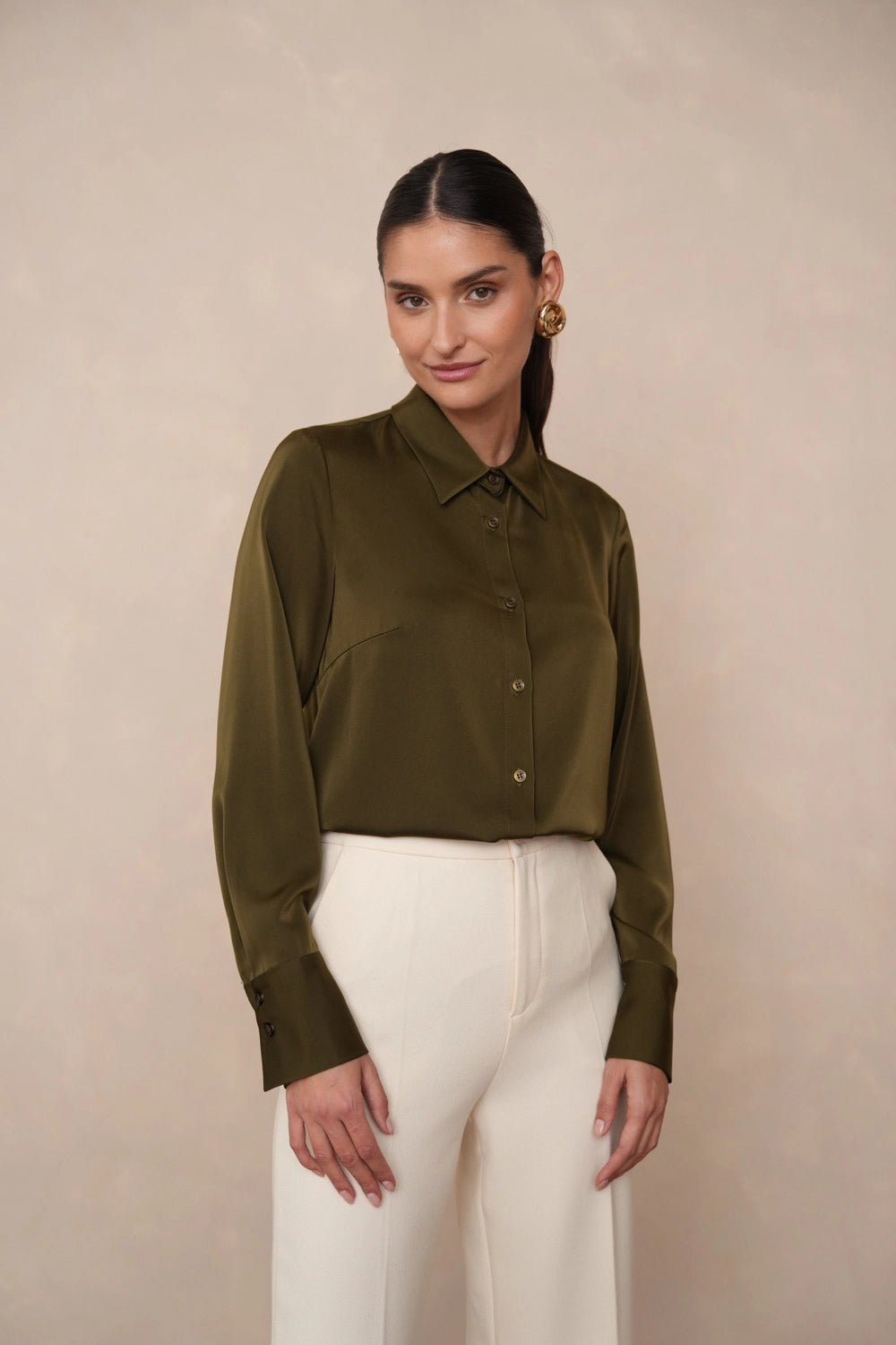 Satin Shirt with Classic Notched Collar