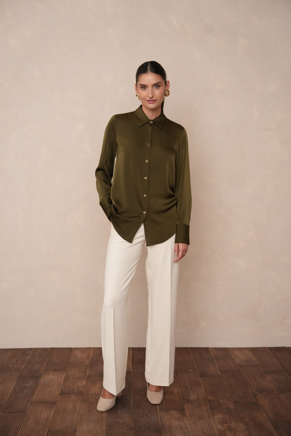 Satin Shirt with Classic Notched Collar
