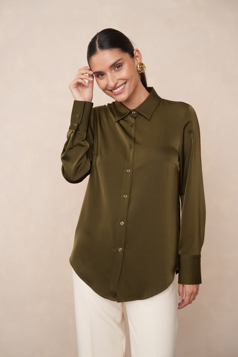 Satin Shirt with Classic Notched Collar